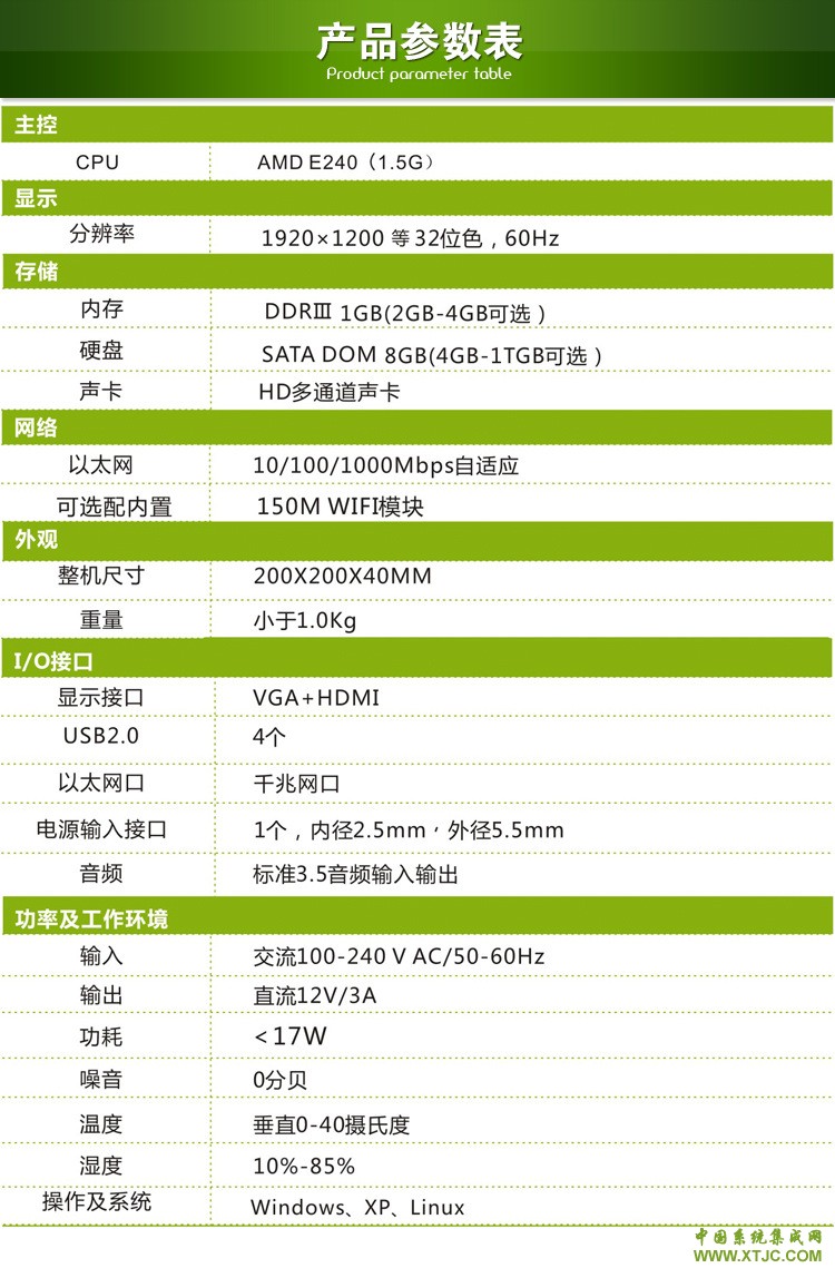 产品参数表